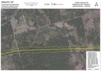 Mapa przebiegu linii kolejowej na tle zdjęcia lotniczego