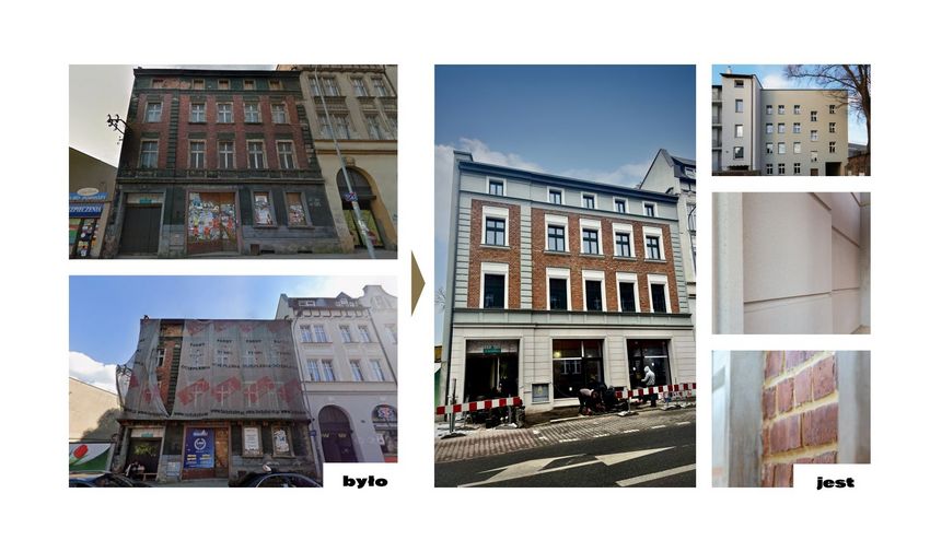 Budynki pokazujące stan przed i po renowacji