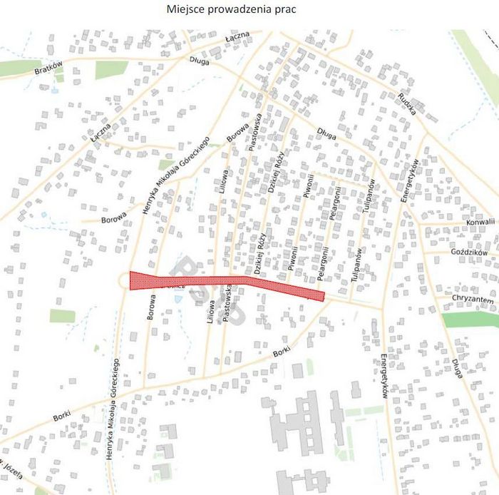 Mapa prowadzenia prac przy budowie ul. Storczyków