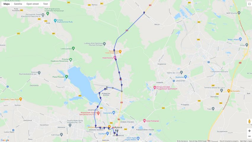 Mapa przebiegu lini autobusowej nr 34