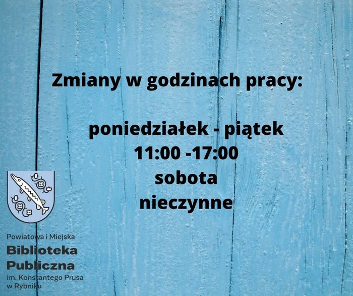Zmiany w godzinach pracy biblioteki Grafika na temat zmian godzin pracy biblioteki