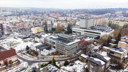  Fragment centrum miasta z lotu ptaka - termomodernizacja rybnickiej biblioteki