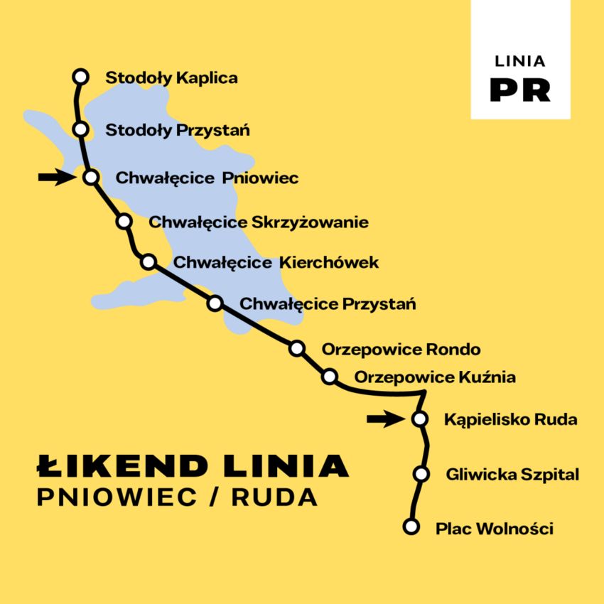 Mapka z przebiegiem linii autobusowej PR