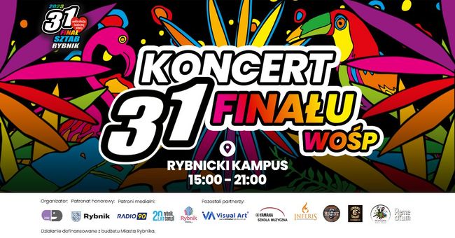 Grafika konceru w ramach 31. finału Wielkiej Orkiestry Świątecznej Pomocy w Rybniku