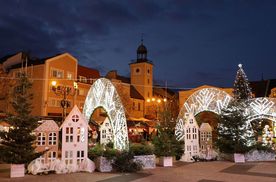 Świątecznie ustrojony rynek nocą