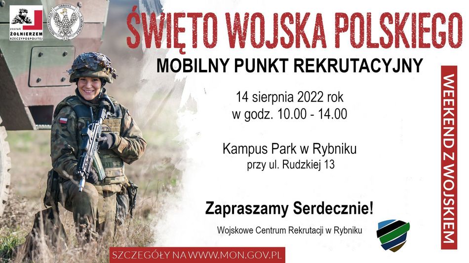 Plakat informujący o pikniku rekrutacyjnym w dniu Świat Wojska Polskiego 