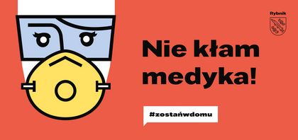 1 Raciborska wjazd Grafika - twarz w maseczce i czarny napis na czerwonym tle