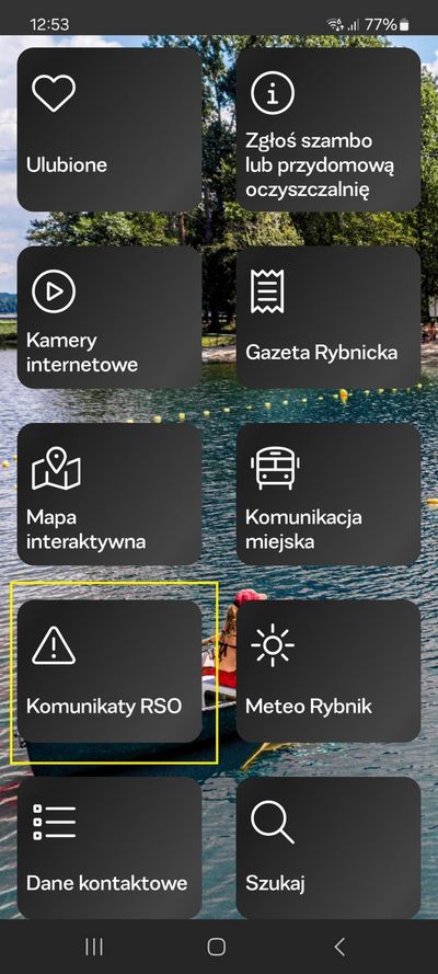Zrzut ekranu z aplikacji haloRybnik