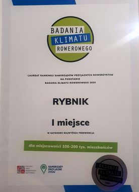 Dyplom dla miasta w badaniu Dobry klimat dla rowerów 