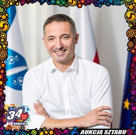 Grafika promująca aukcję WOŚP - Życzenia urodzinowe od Prezydenta Rybnika