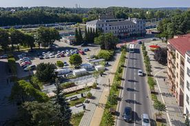 Ulica Kościuszki i dworzec kolejowy z lotu ptaka