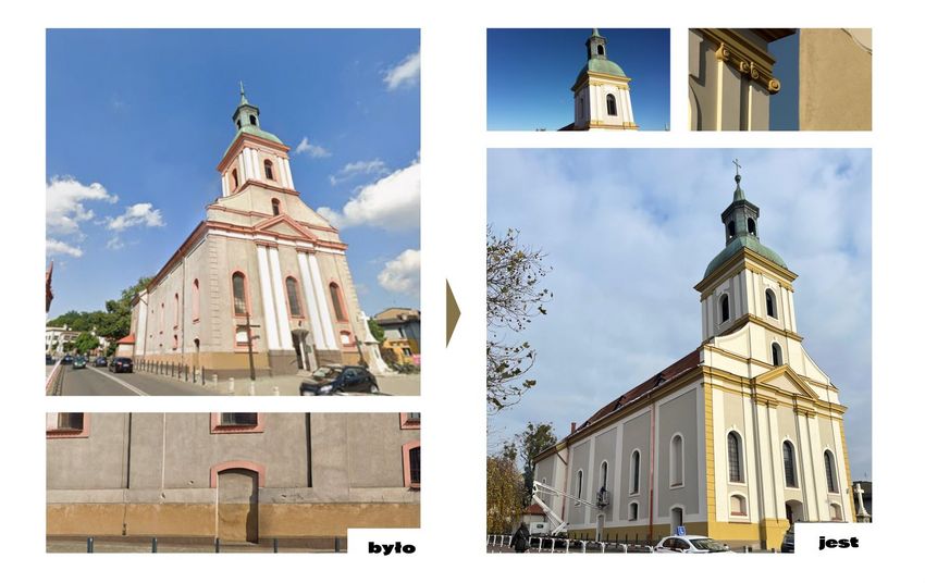 Budynki pokazujące stan przed i po renowacji