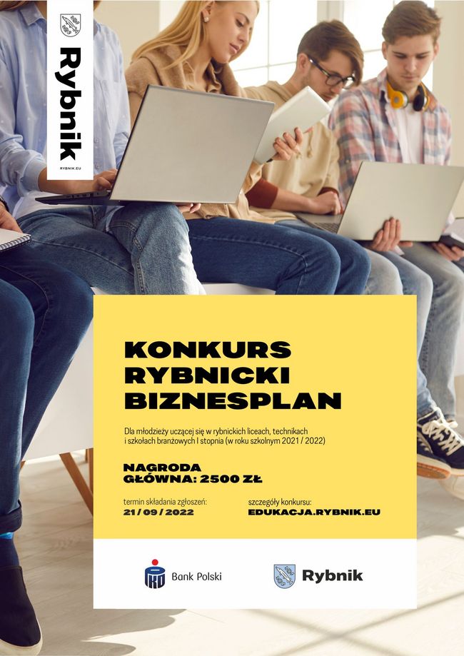 Plakat z informacjami o konkursie Rybnicki biznesplan