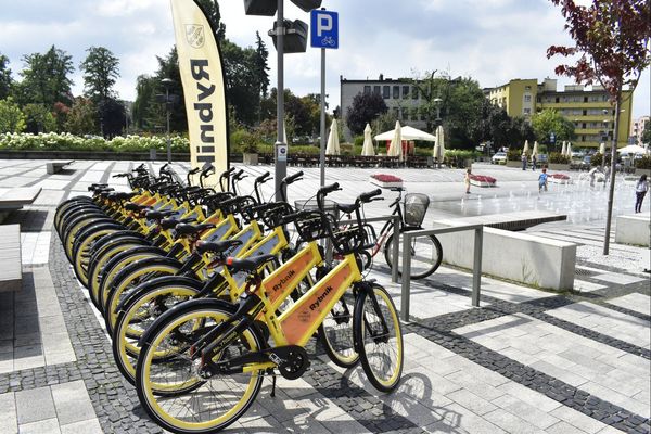 Plac, stojące w szeregu rowery