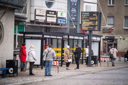 Wiaty i autobusy na rybnickim Placu Wolności