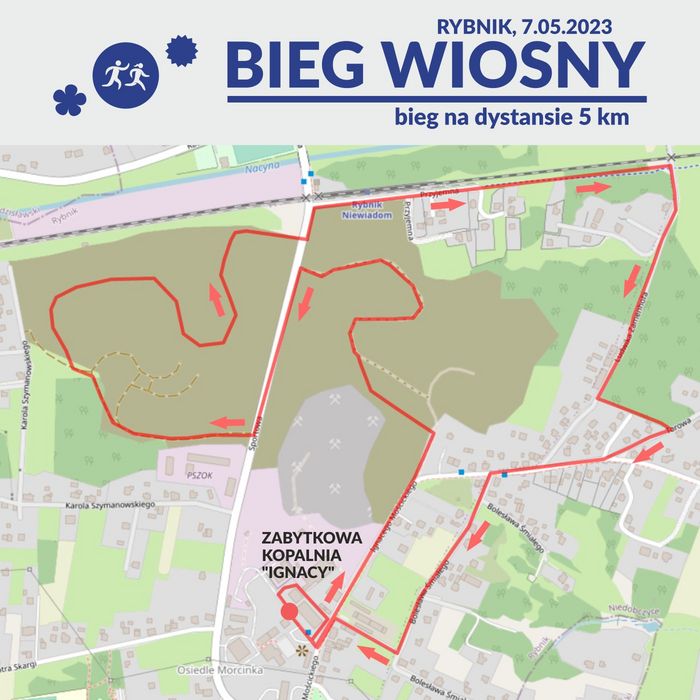 Mapa przebiegu trasy Biegu Wiosny
