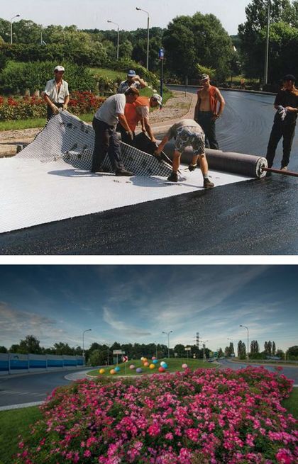 Budowa ronda - zestawienie dwóch zdjęć: kiedyś i dziś 