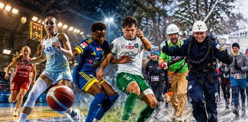 sportowcy - koszykarka, piłkarze, biegacze