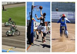 zdjęcie przedstawia zapowiedzi sportowe żużel oraz koszykówke