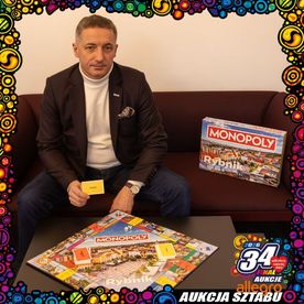 Grafika promująca aukcję WOŚP - Partyjka Monopoly Rybnik z Prezydentem Rybnika