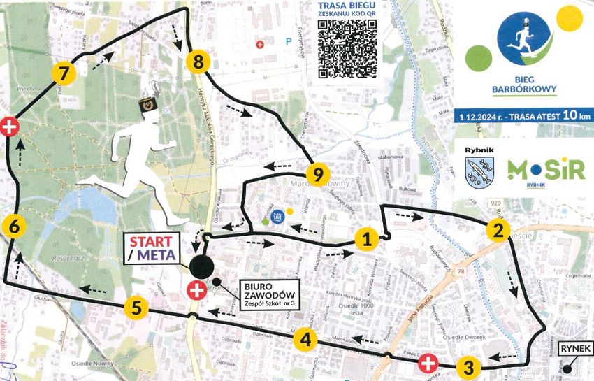 Mapa z trasa biegu barbórkowego