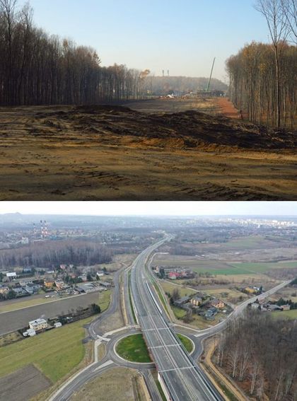 Budowa drogi - zestawienie dwóch zdjęć: kiedyś i dziś 