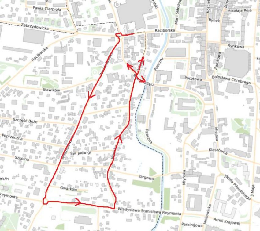 mapa objazdu ul. Hallera