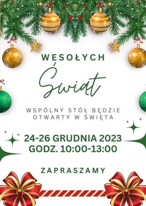 Plakat informujący o godzinach otwarcia Wspólnego Stołu w świeta