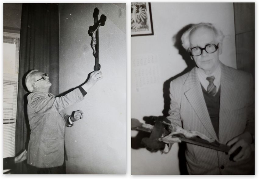 Edward Piełka z przedwojennym krucyfiksem - 29 marca 1991