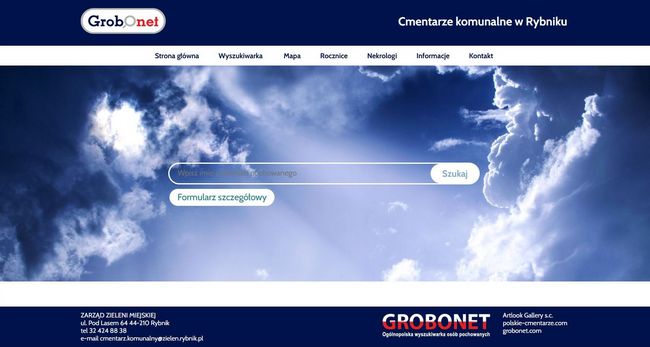 Zrzut strony wyszukiwarki grobów na cmentarzu komunalnym w Rybniku