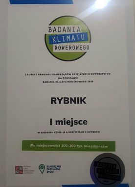 Dyplom dla miasta w badaniu Dobry klimat dla rowerów 