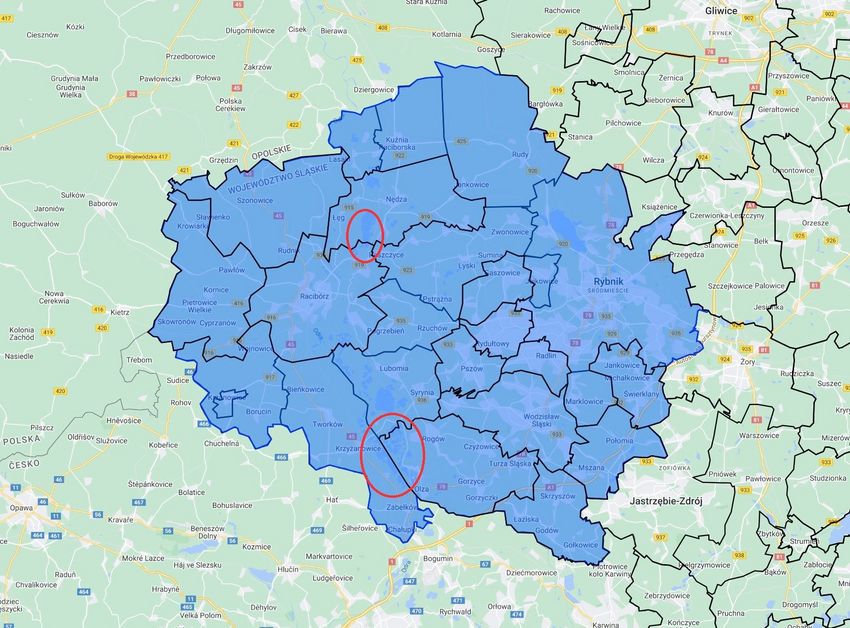 Mapa strefy objętej zakażeniem ptasią grypą
