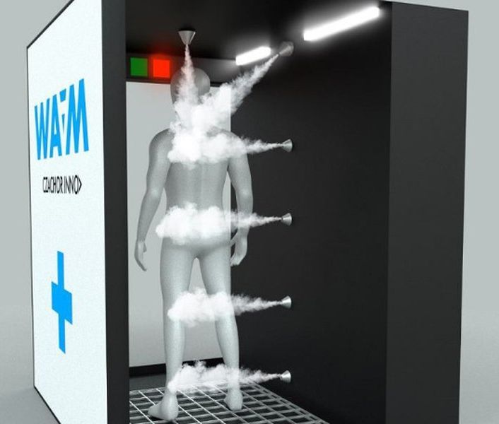 Wizualizacja kabiny do odkażania kombinezonów ratowników medycznych 