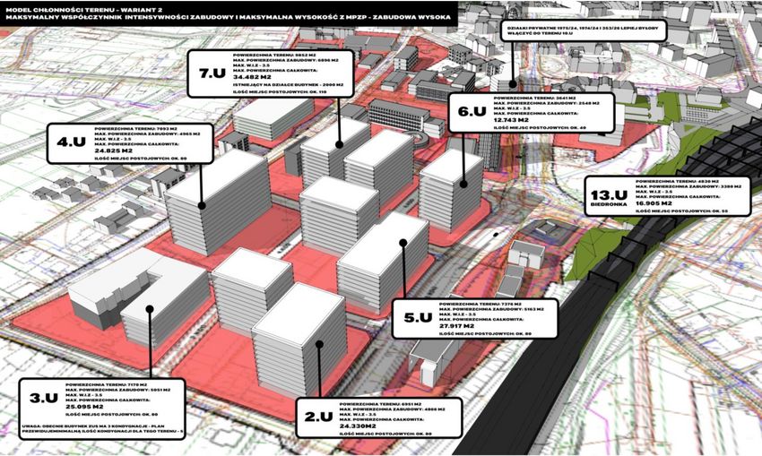 Mapa z wizualizacją budynków
