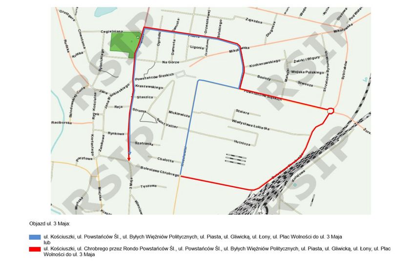 Mapa objazdów, o których mowa w tekście