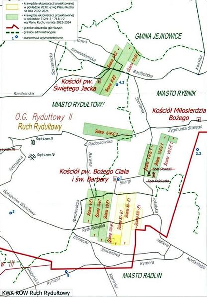 Mapa eksploatacji KWK Rydyłtowy