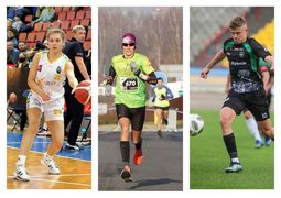 Kolaż 3 zdjęć sportowców: koszykarka, biegacz i piłkarz