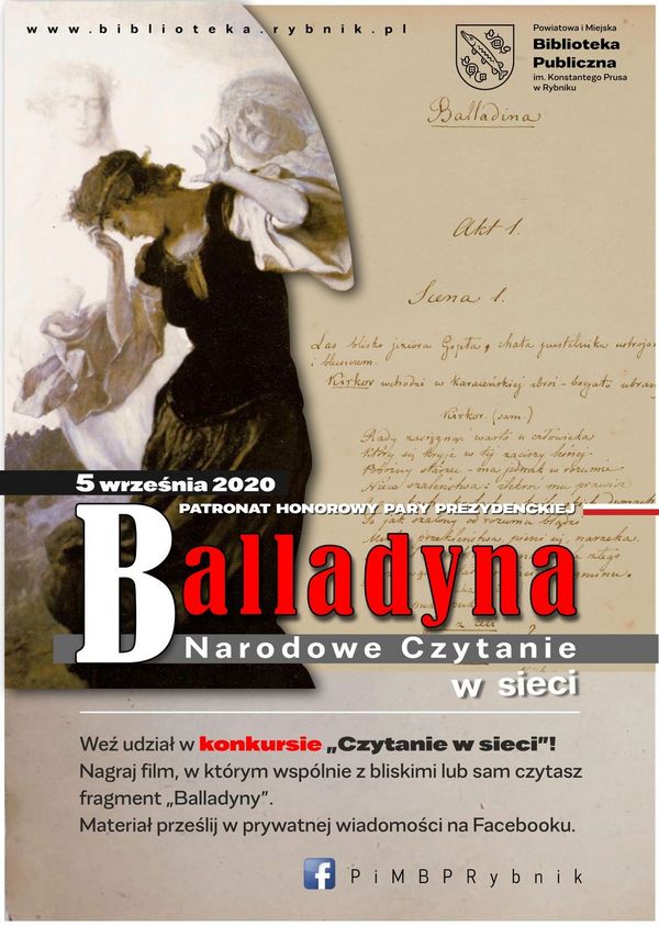 Plakat Narodwe czytanie Balladyny - stylizowana grafika przedstawiająca kobietę