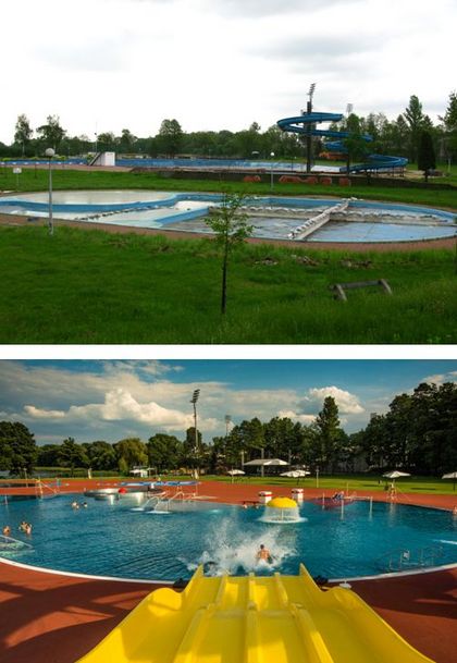 Kąpielisko - zestawienie dwóch zdjęć: kiedyś i dziś 