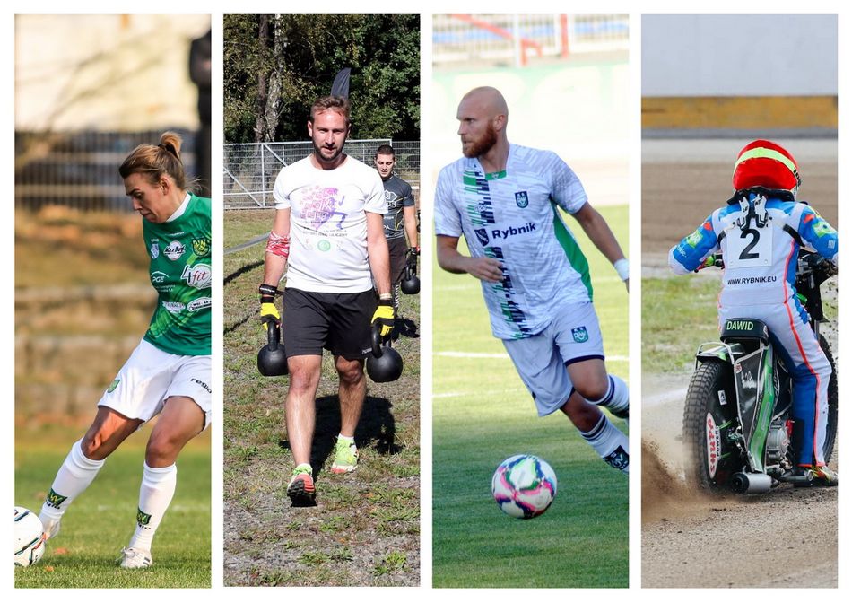 Kolaż czterech zdjęć osób uprawiających sport