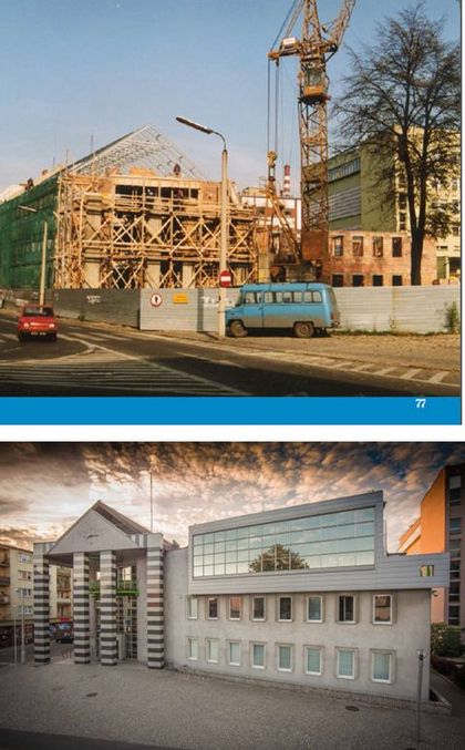 Budynek urzędu miasta - zestawienie dwóch zdjęć: kiedyś i dziś 