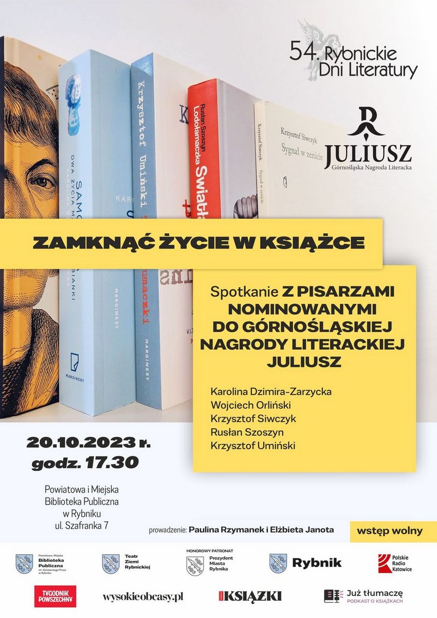 Plakat wydarzenia w ramach Rybnickich Dni Literatury 2023 