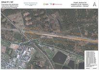 Mapa przebiegu linii kolejowej na tle zdjęcia lotniczego