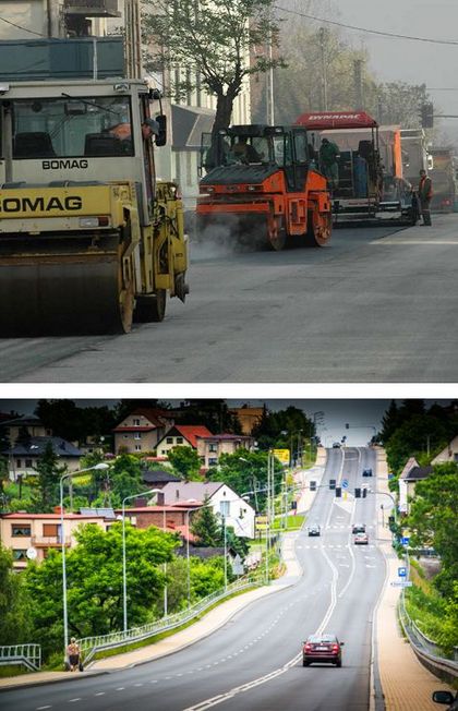 Budowa ronda - zestawienie dwóch zdjęć: kiedyś i dziś 
