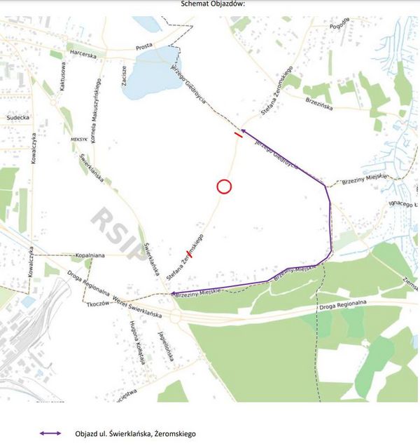 Mapa objazdu ul. Żeromskiego