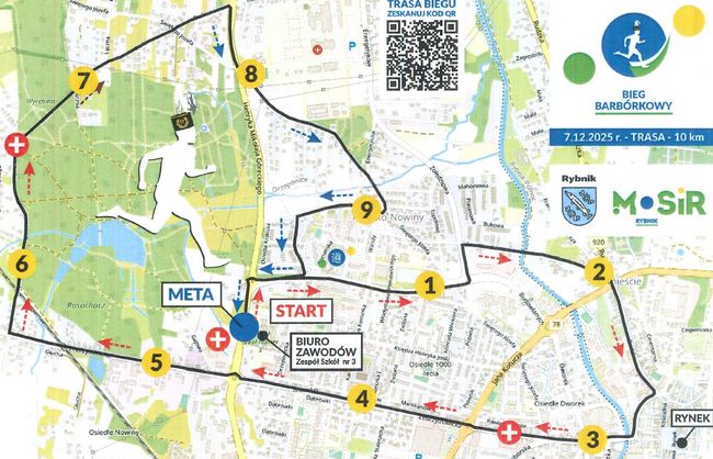 Mapa z trasą Biegu Barbórkowego