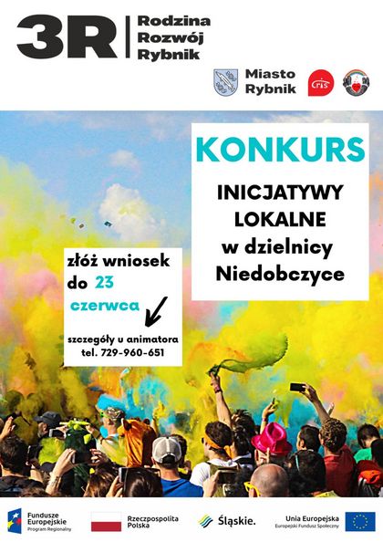 Kolorowa grafika informująca o naborze wniosków na inicjatywy lokalne dla dzielnicy Niedobczyce