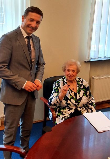 Lidia Grychtołówna i prezydent Piotr Kuczera