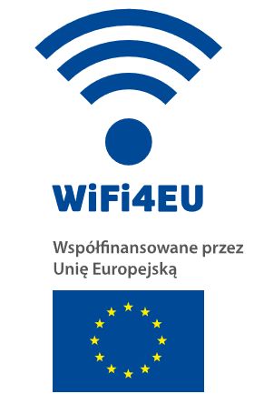 Logo tworzone przez symbol połączenia wifi oraz flagę Unii Europejskiej 