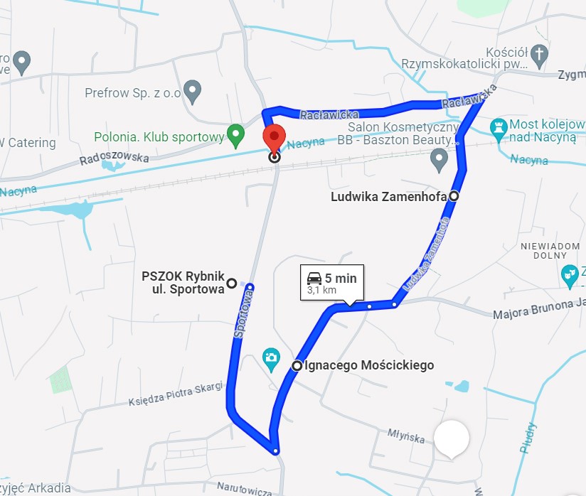 Mapa dojazdu objazdem do PSZOK w Niewiadomiu 